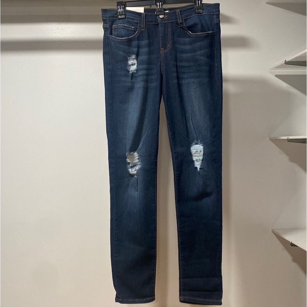 JUDY BLUE Women’s Destroyed Dark  Skinny Jeans. Color Dark Blue Size 15/32. NWT
